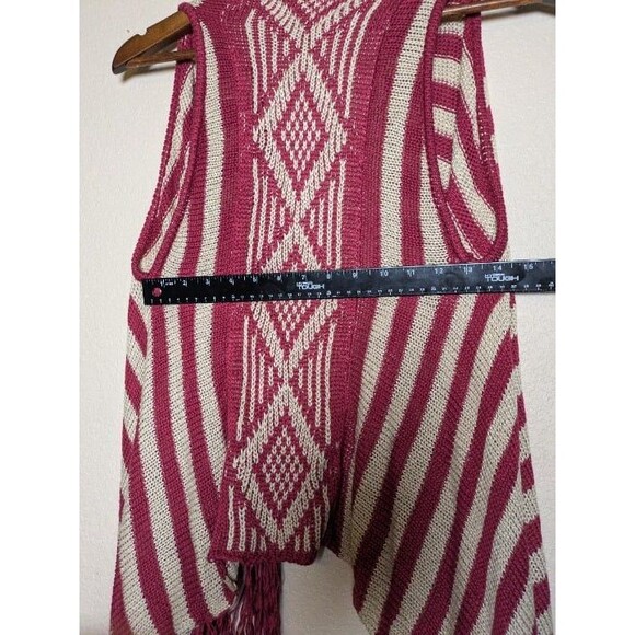 Maroon Cream Knit Fringe Waterfall Vest Size Small Medium Boho Western Hippie - Picture 5 of 6